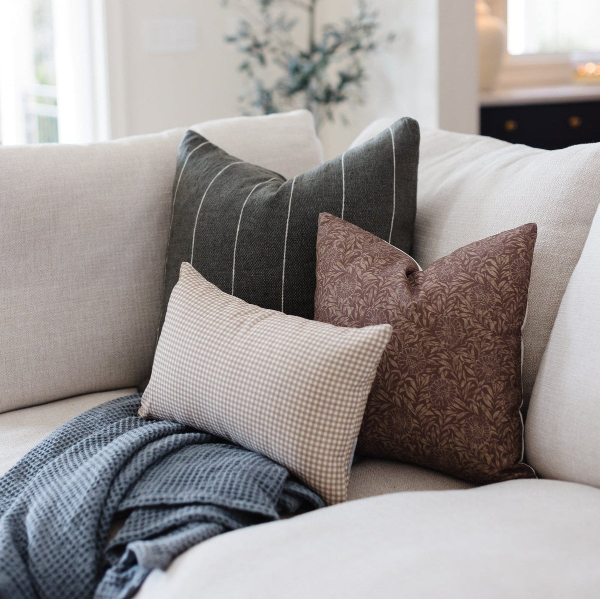 Decorative Pillow Cover Set, Mini Tan Gingham Lumbar 12x20" 12x40", Lightweight Design for Bedroom Styling and Living Room Decor image 12