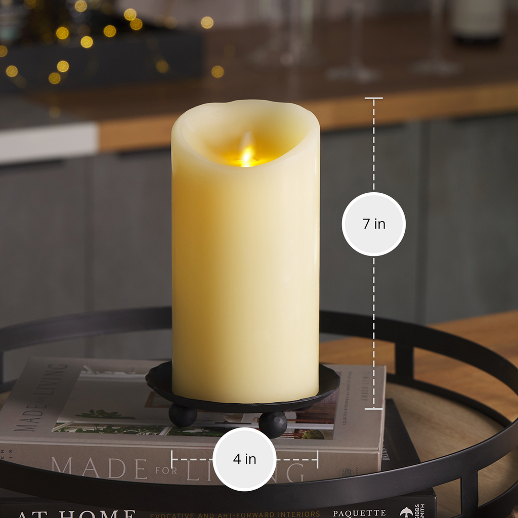 Flameless Candle, Ivory Pillar Scallop Top 4" Width for Bedrooms, Living Rooms and Everyday Candlelight Ambience, 3 Size Options image 12