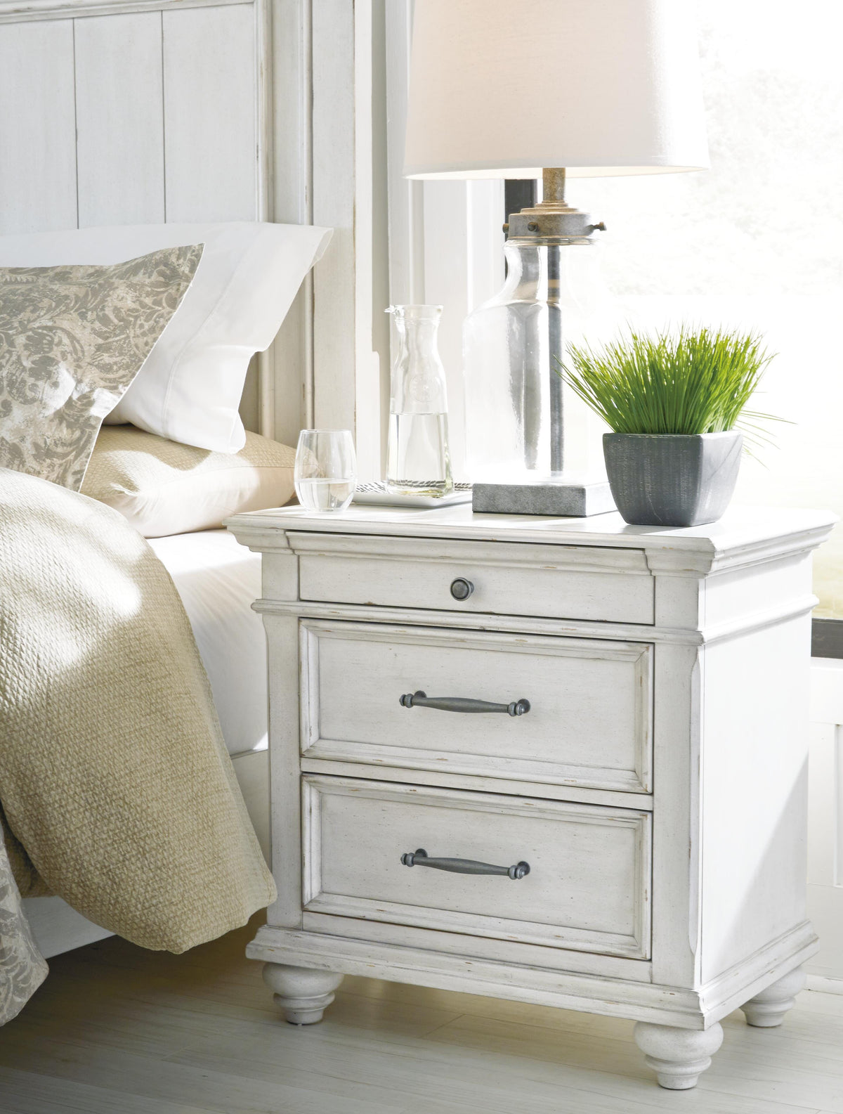 Nightstand, Kanwyn Whitewash, Solid Wood Construction for Bedside Storage, Bedroom Organization and Guest Rooms image 12