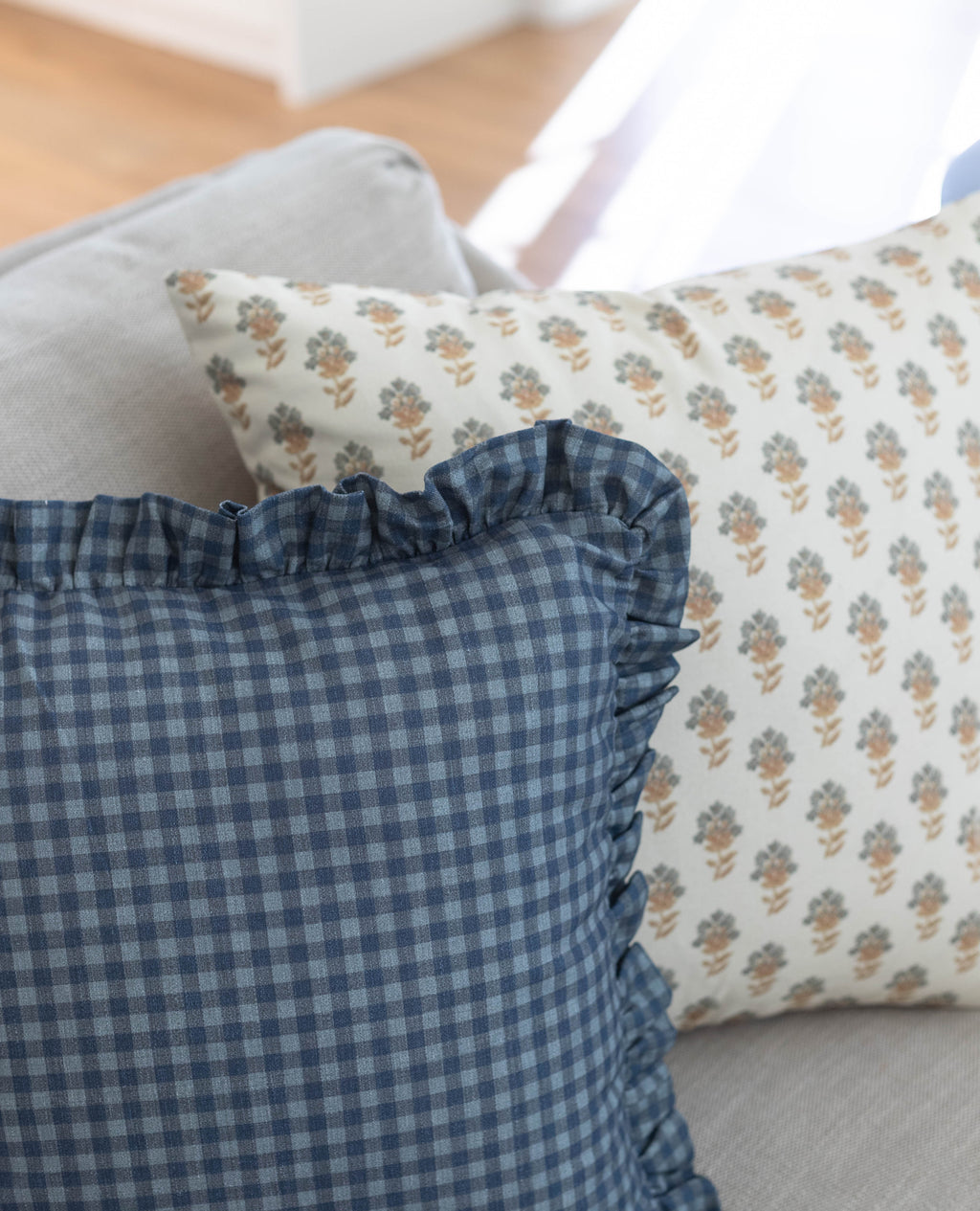 Decorative Pillow Cover, Navy Gingham Ruffle 18" 22" 26" 12x20" 12x40", Machine-Washable Care for Sofas, Beds and Living Room Accents image 12