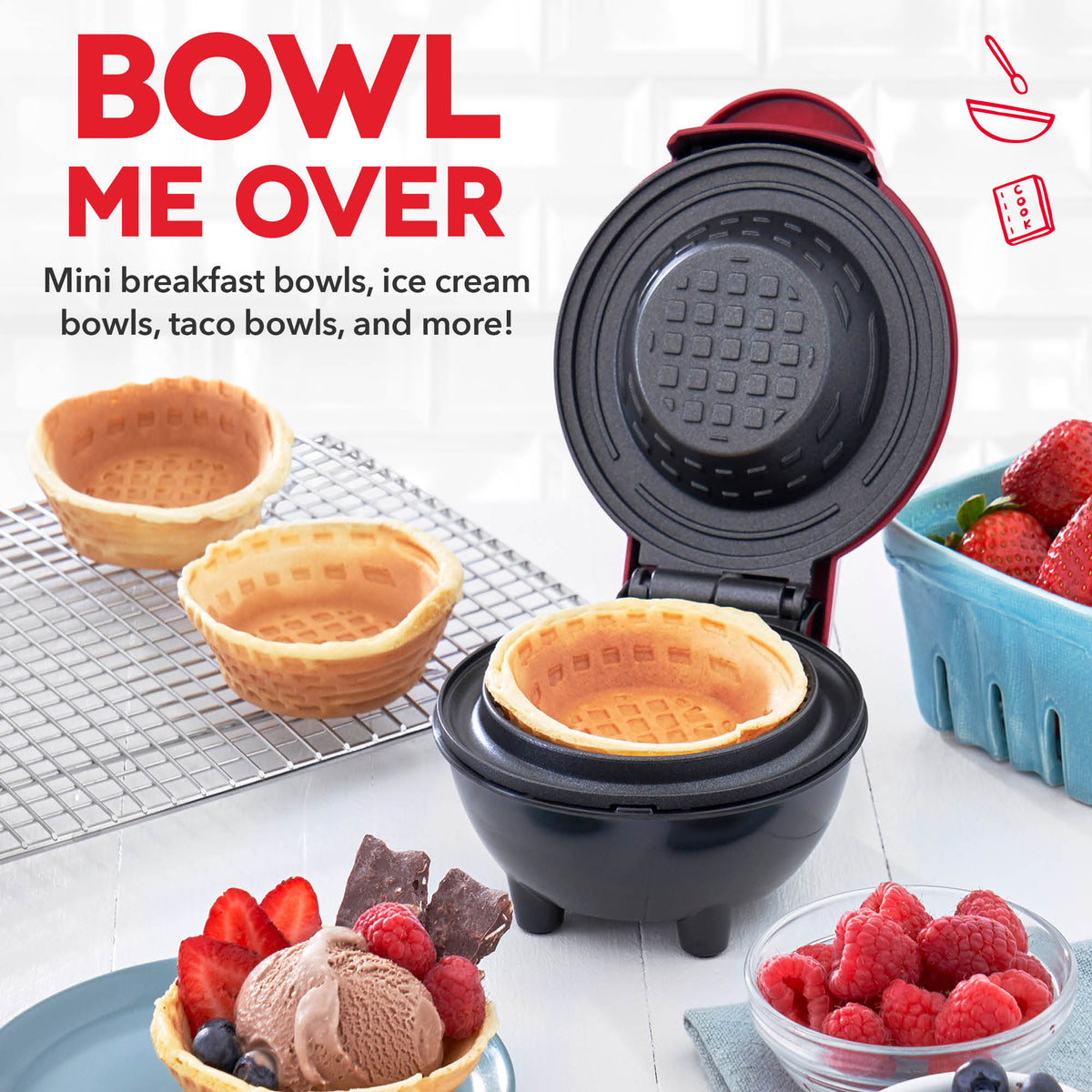 Dinnerware, Mini Waffle Bowl Maker, Non-Slip Design for Family Dining, Serving and Entertaining, 3 Color Options image 12