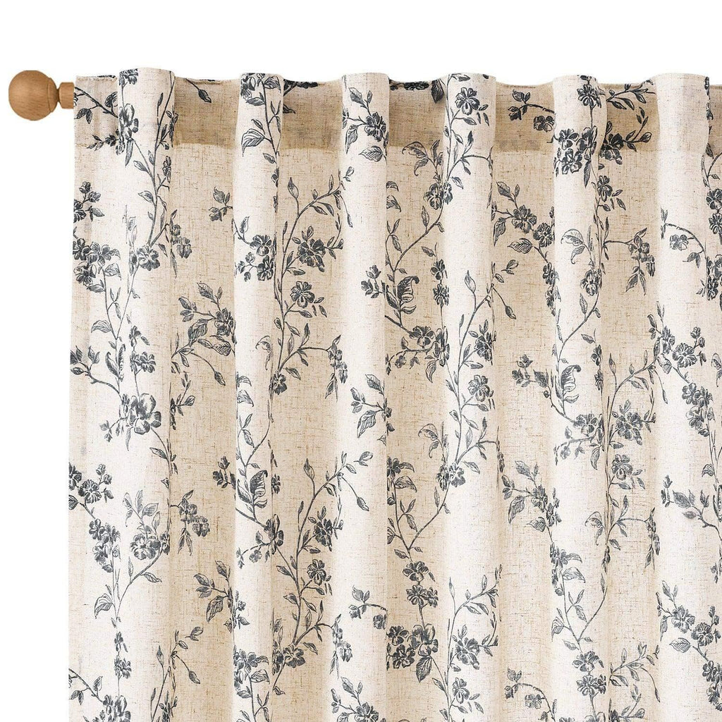 Window Curtain, Vine Blossom Linen Blend Curtains (2 Panels), Machine-Washable Care for Bedrooms, Living Rooms and Home Privacy image 12
