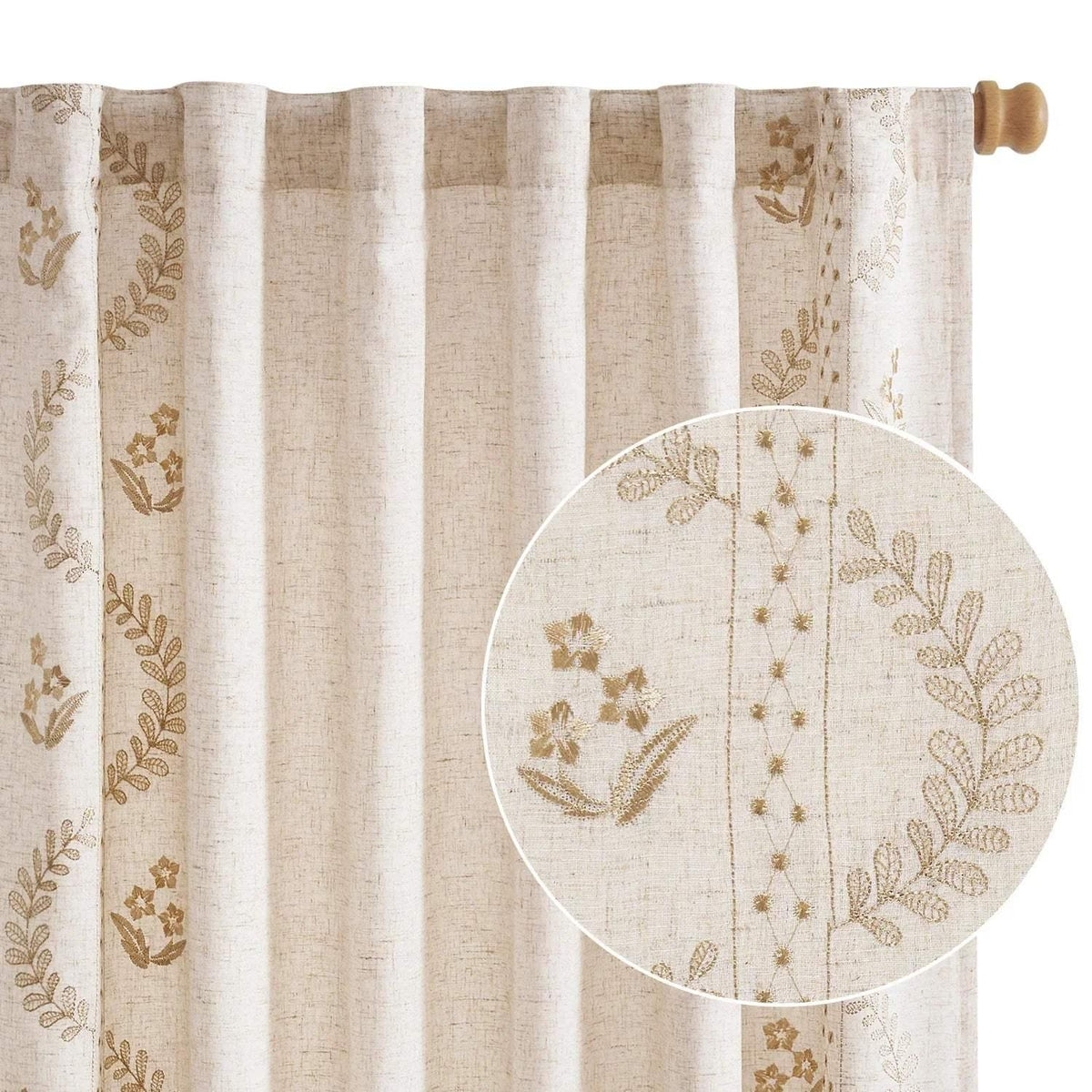 Window Curtain, Vintage Lined Embroidered Botanical Border for Windows, Room Styling and Everyday Privacy, 3 Sizes and 3 Colors image 12