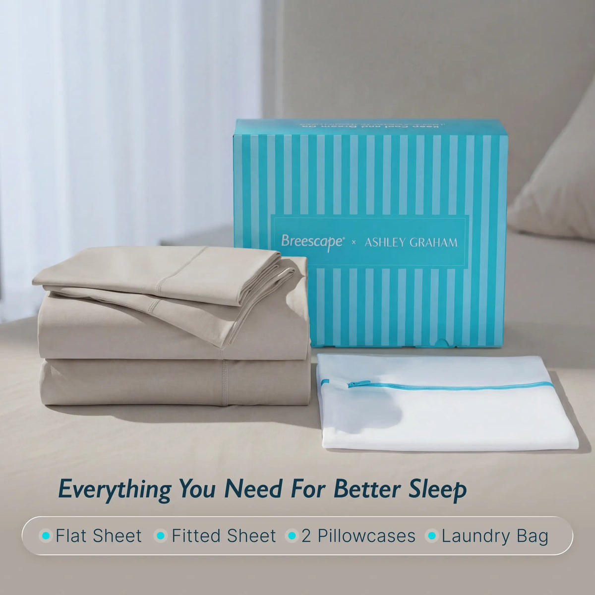Bed Sheet Set, Ashley Graham x Cooling Sheets, Lightweight Design for Master Bedrooms, Guest Beds and Daily Use, 5 Size Options image 12