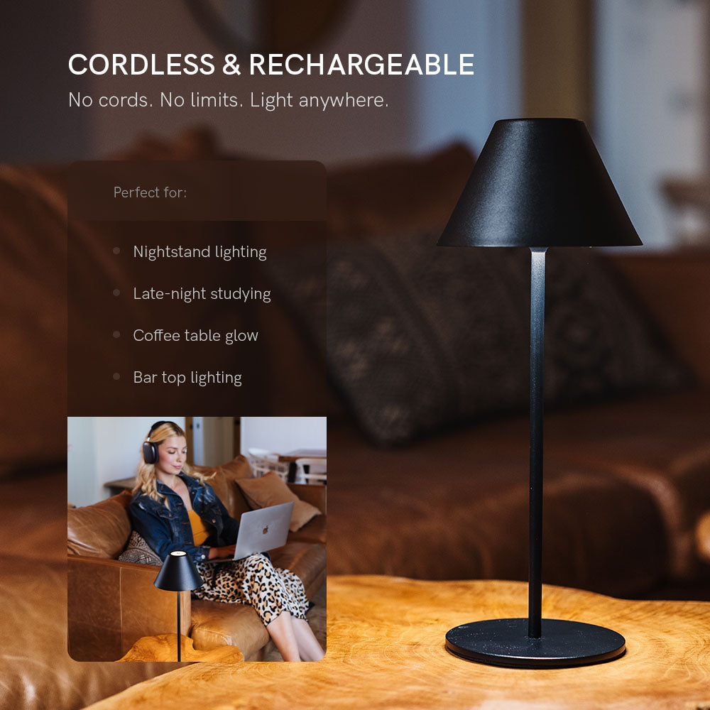 Portable Table Lamp, Rechargeable LED Black for Bedrooms, Living Rooms and Reading Corners, 3 Color Options image 12