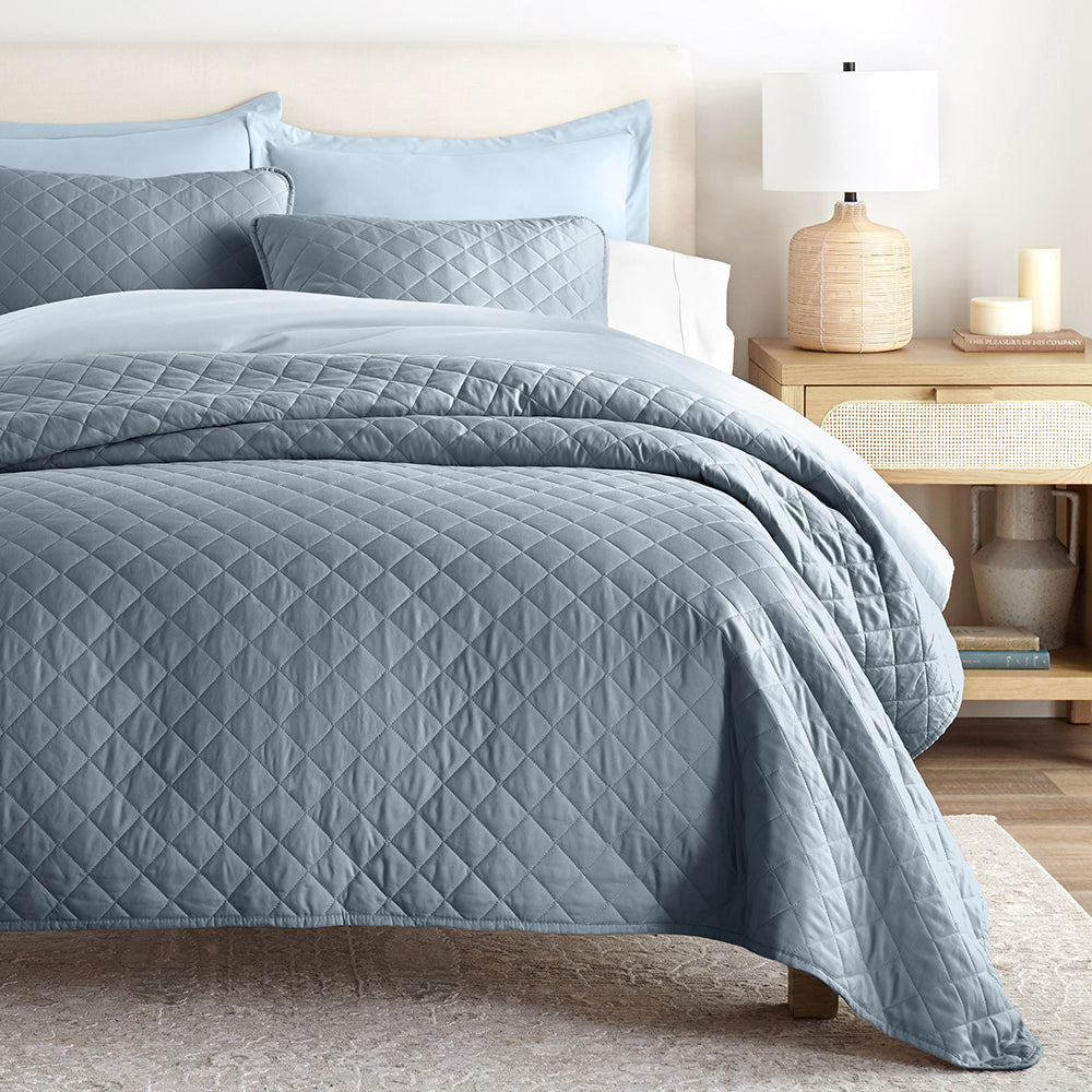 Bed Quilt, 3 Piece Diamond Stitch Quilted Coverlet Set for Guest Beds and Layered Bedroom Styling, 3 Sizes and 6 Colors image 12