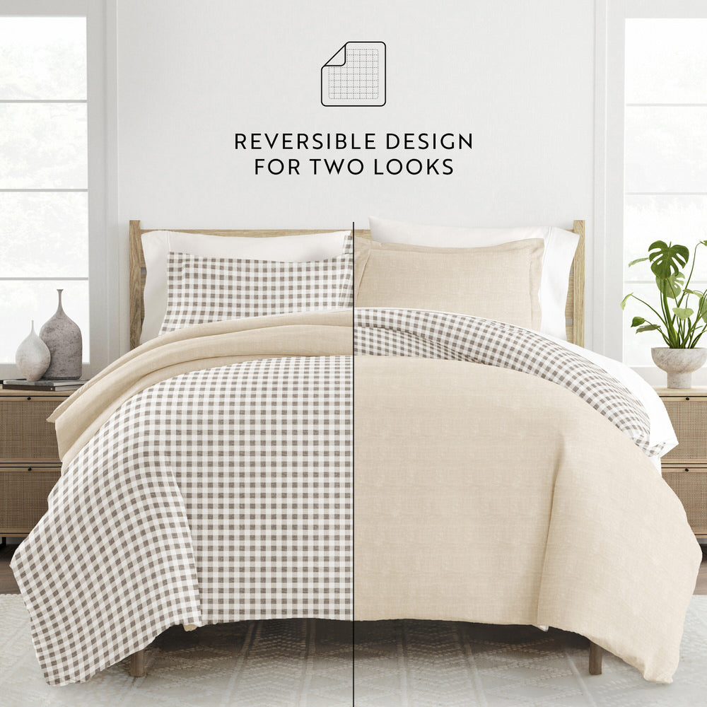 Duvet Cover Set, Gingham Check Pattern 3 Piece Reversible for Guest Rooms and Everyday Bedroom Styling image 12