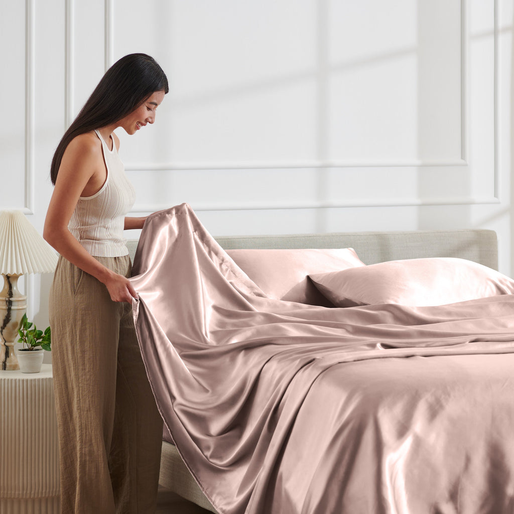 Bed Sheet Set, Satin for Everyday Bedroom Comfort and Guest Rooms, 7 Sizes and 6 Colors, Designed for Everyday Home Use image 12