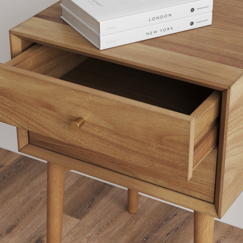 Nightstand, Wood Mid Century Acacia, Solid Wood Construction for Bedrooms, Bedside Essentials and Everyday Storage image 12