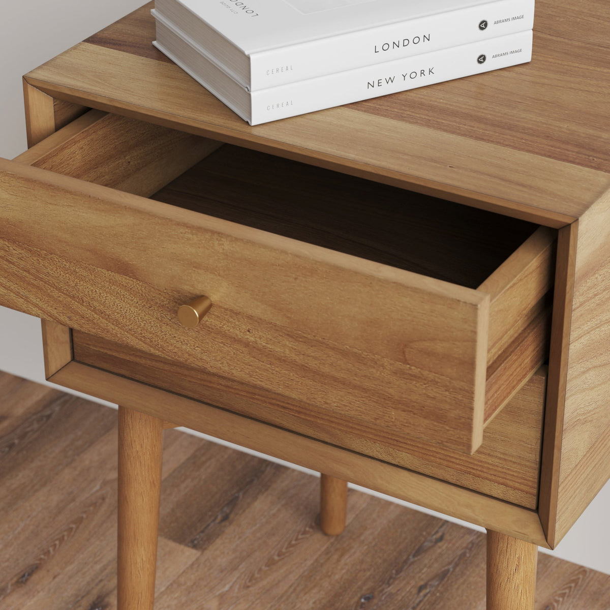 Nightstand, Wood Mid Century Acacia, Solid Wood Construction for Bedrooms, Bedside Essentials and Everyday Storage image 12