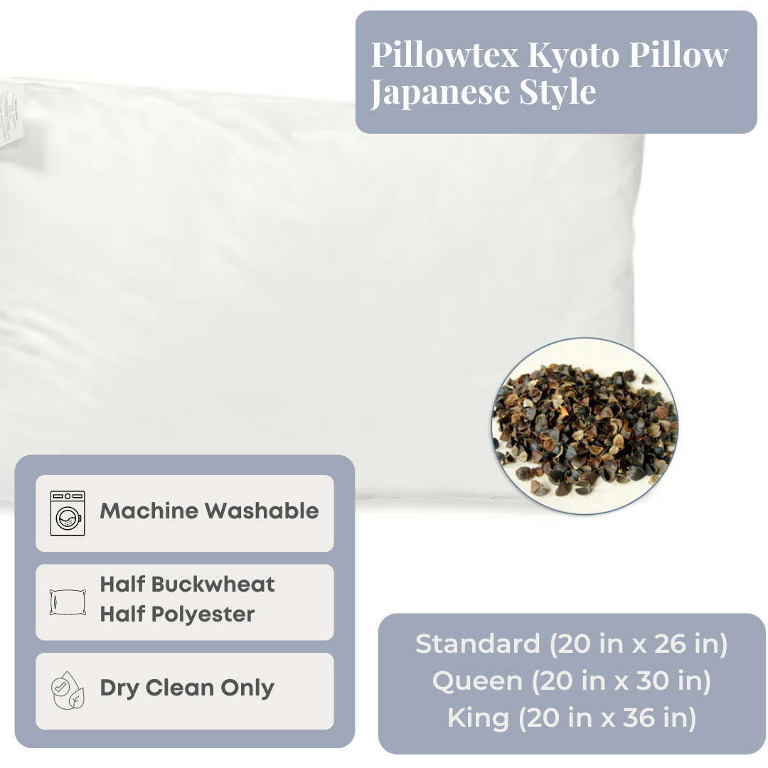Bed Pillow, Kyoto Half Buckwheat Half Polyester Japanese, Cooling Comfort for Sleeping, Reading and Bedroom Comfort, 3 Size Options image 12