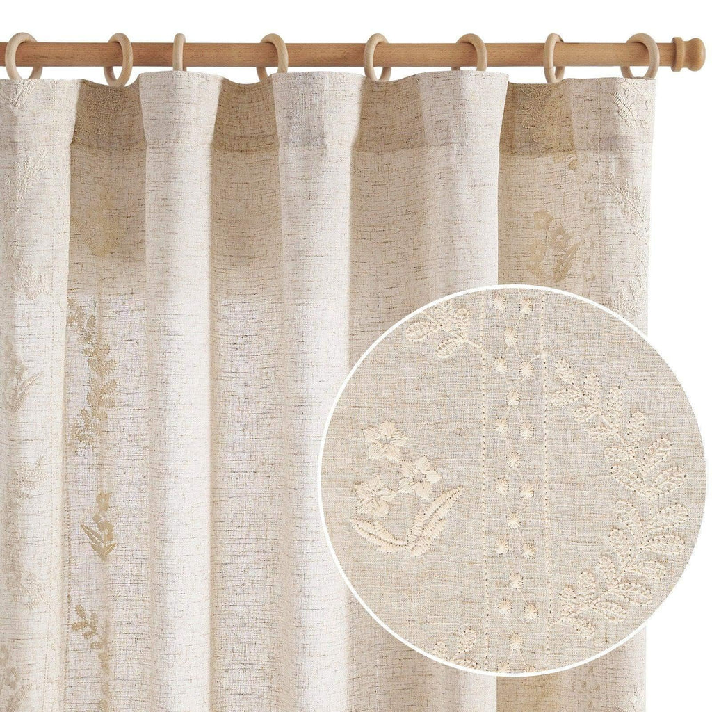Window Curtain, Embroidered Vine Floral Linen Curtains (2, Lightweight Design for Bedrooms, Living Rooms and Home Privacy image 12