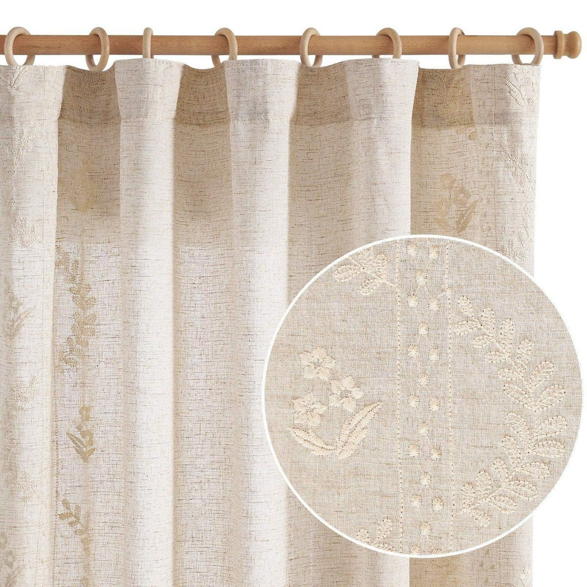 Window Curtain, Embroidered Vine Floral Linen Curtains (2, Lightweight Design for Bedrooms, Living Rooms and Home Privacy image 12