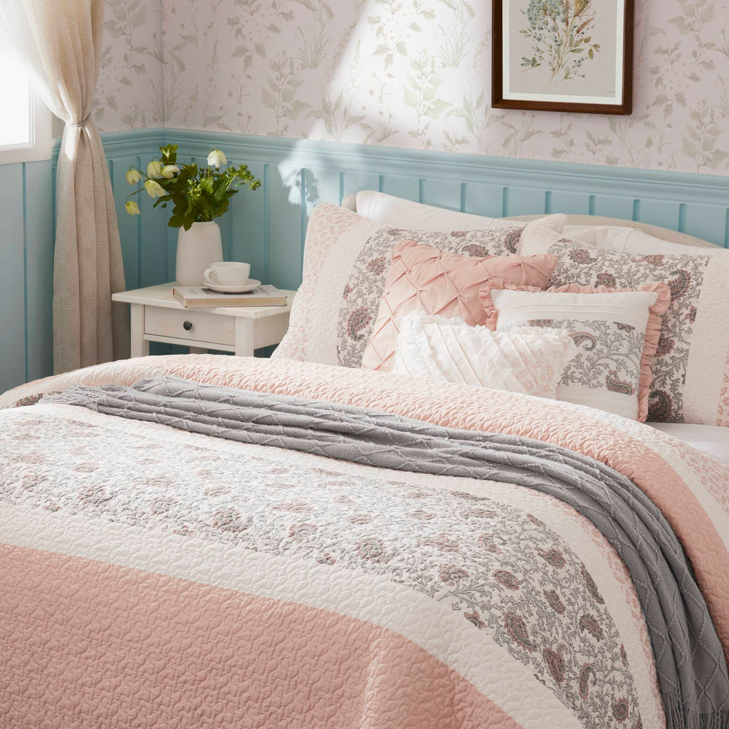 Cozy Throw Blanket, Dawn 6 Piece Cotton Percale Quilt Set, Machine-Washable Care for Sofas, Beds and Relaxing at Home, 2 Sizes and 5 Colors image 12
