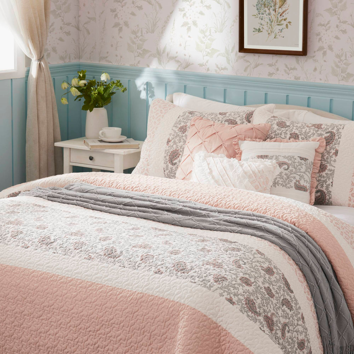 Cozy Throw Blanket, Dawn 6 Piece Cotton Percale Quilt Set, Machine-Washable Care for Sofas, Beds and Relaxing at Home, 2 Sizes and 5 Colors image 12