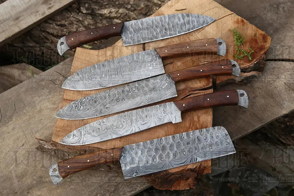 Chef Knife Set, Black Rose Damascus 5 Piece & Leather Roll for Home Kitchens, Food Prep and Cooking image 12