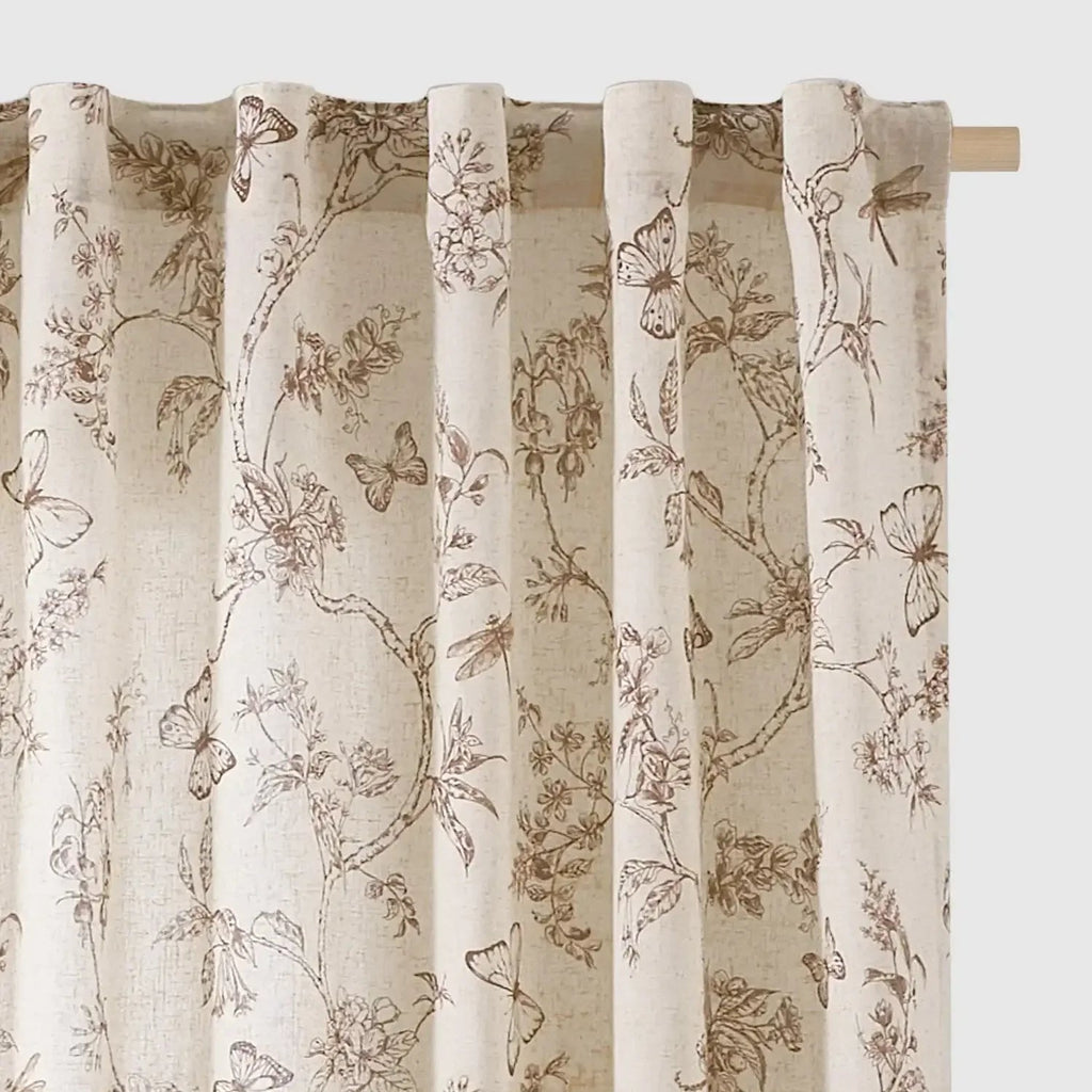 Window Curtain, Modern Toile Floral & Insect Linen Curtains (2, Lightweight Design for Windows, Room Styling and Everyday Privacy image 12