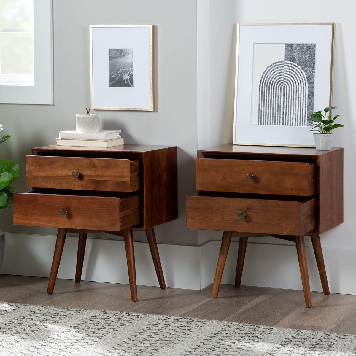 Nightstand, Mid Century Solid Wood Collection 1 or 2 for Bedrooms, Bedside Essentials and Everyday Storage, 2 Color Options image 12