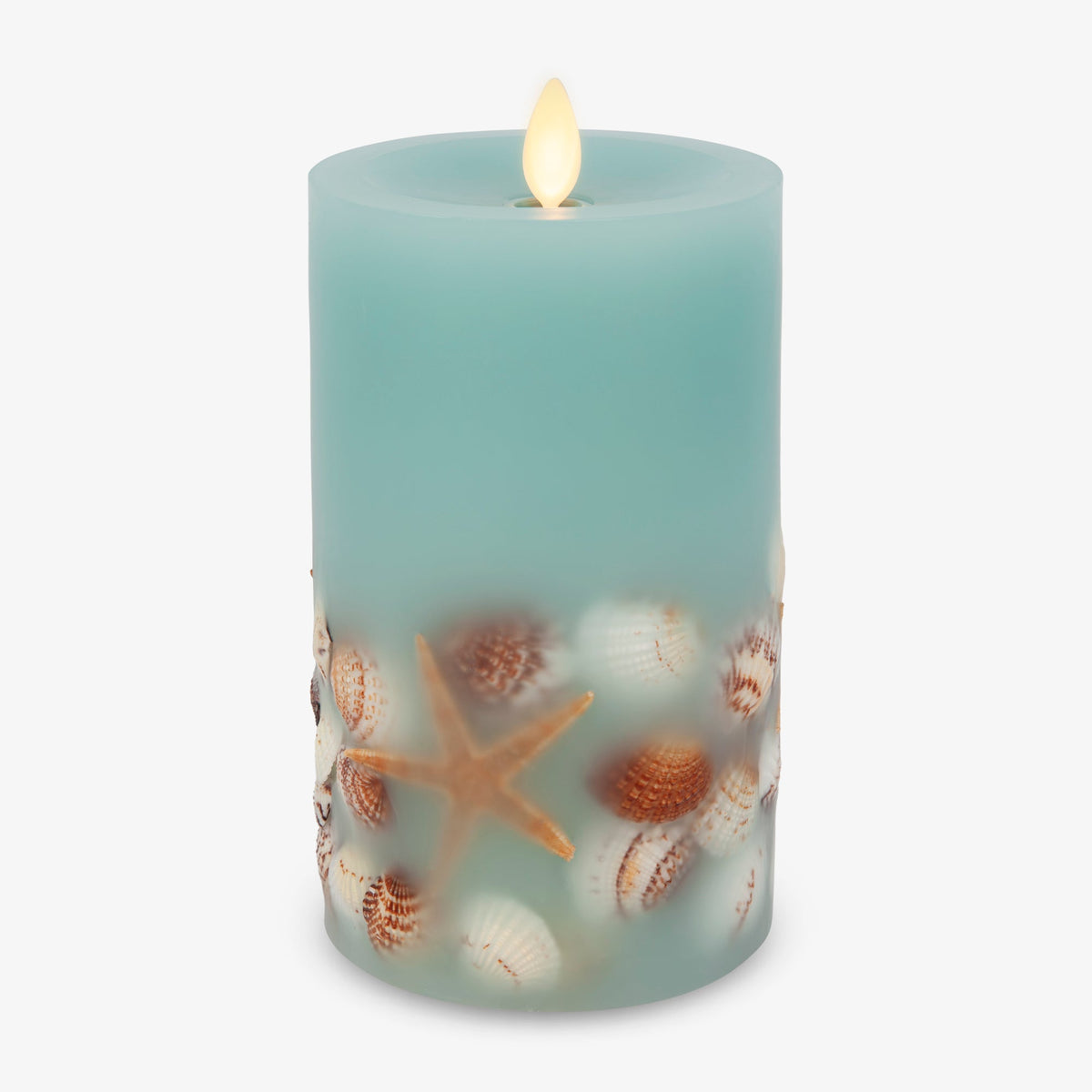 Flameless Candle, Soft Teal Embedded Seashell & Starfish Pillar for Bedrooms, Living Rooms and Everyday Candlelight Ambience, 2 Size Options image 12