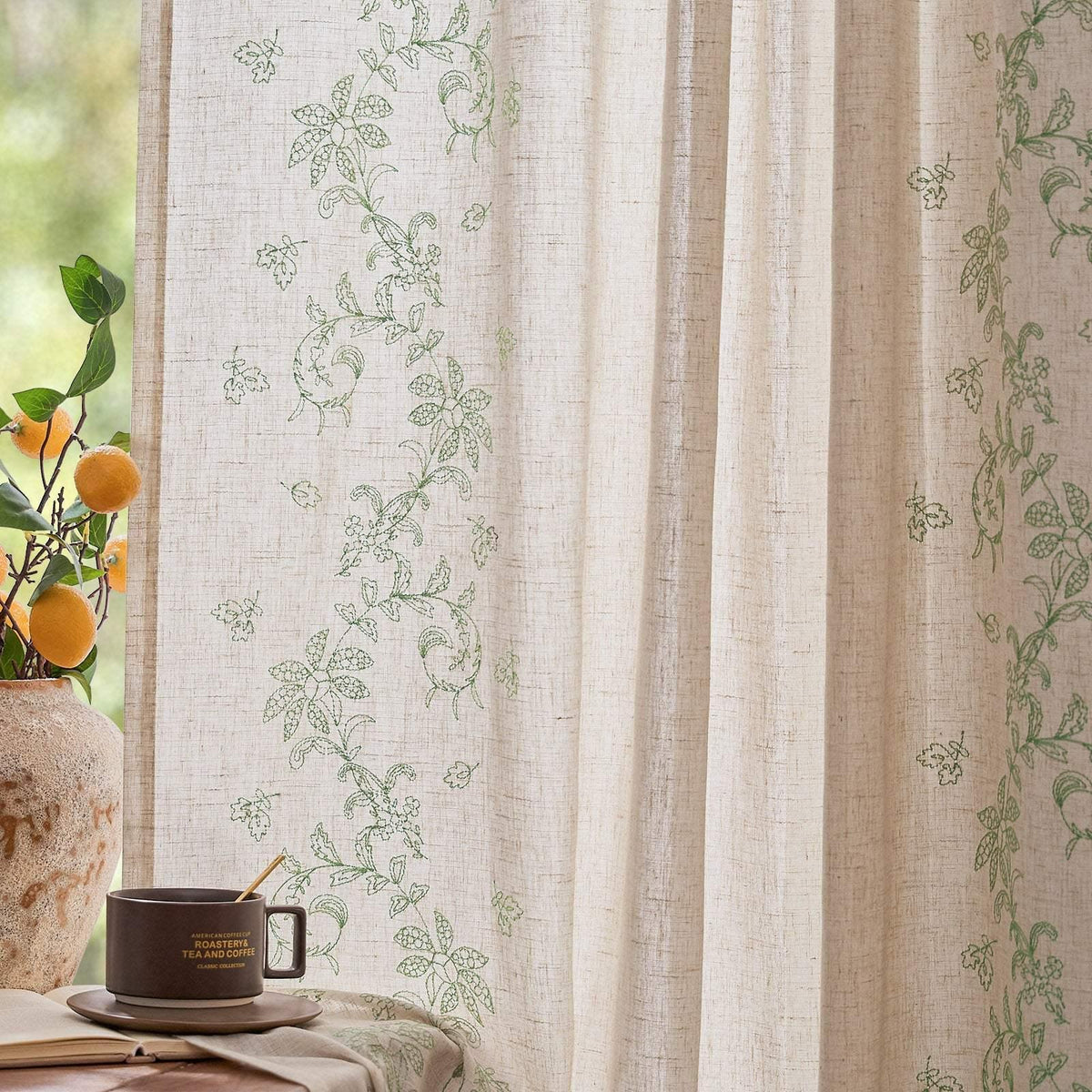 Window Curtain, Embroidered Vine Linen Blend Curtains (2, Machine-Washable Care for Bedrooms, Living Rooms and Home Privacy image 12
