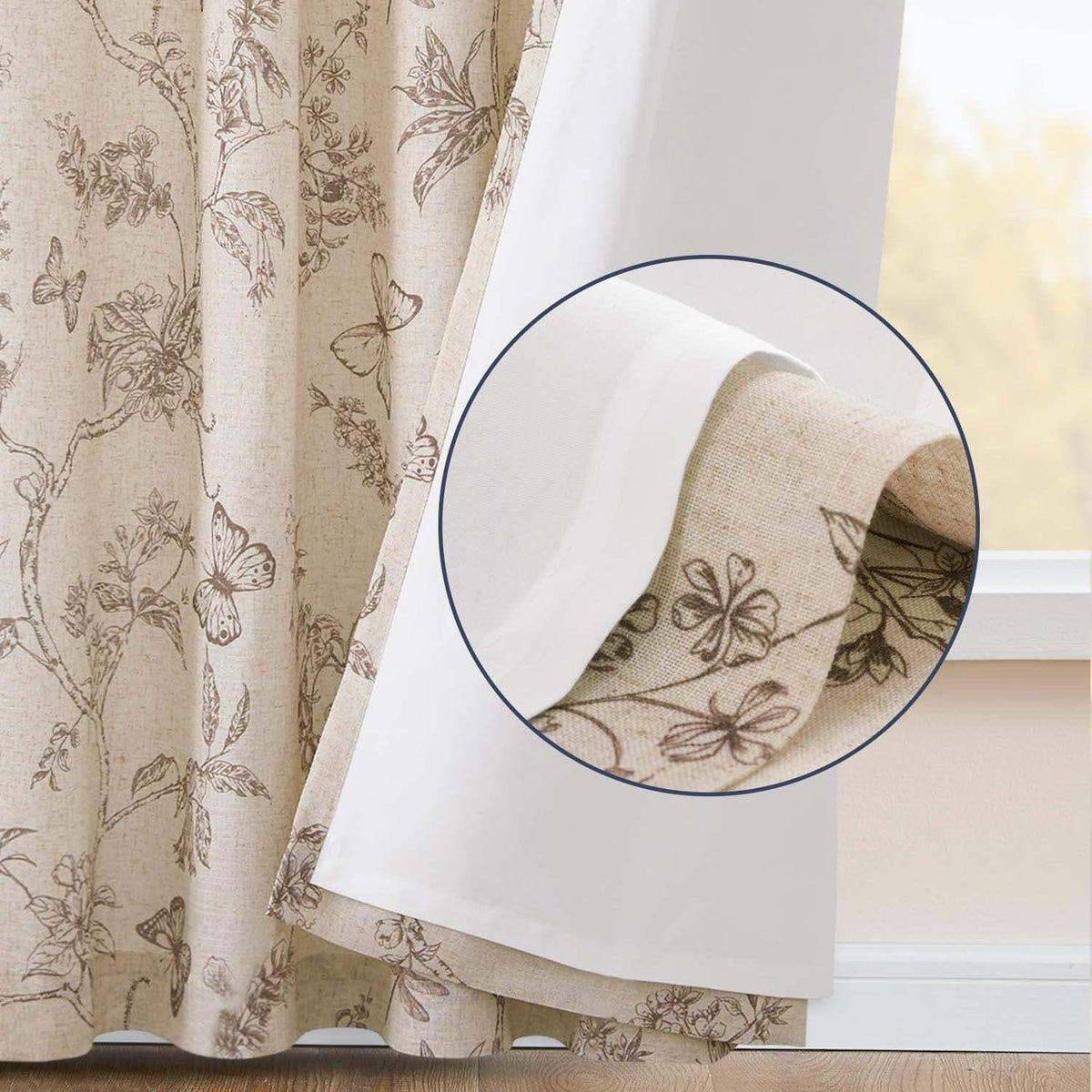 Window Curtain, Floral Butterfly Linen Blend Lined Curtains (2 for Windows, Room Styling and Everyday Privacy, 3 Sizes and 5 Colors image 13