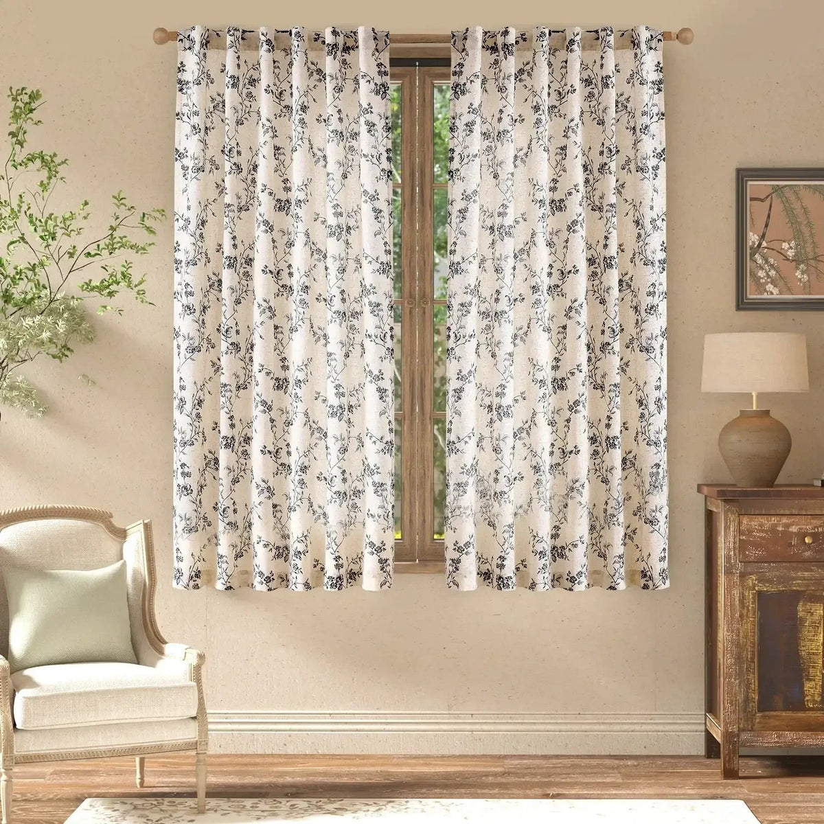 Window Curtain, Vine Blossom Linen Blend Curtains (2 Panels), Machine-Washable Care for Bedrooms, Living Rooms and Home Privacy image 13