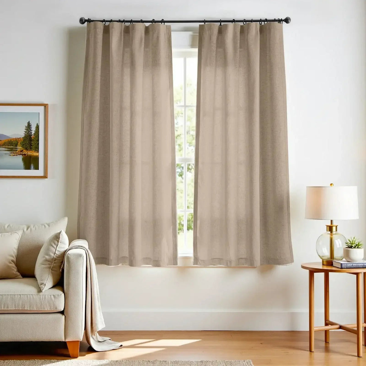 Window Curtain, Solid Linen Blend 3 in 1 Curtains (2 Panels), Lightweight Design for Bedrooms, Living Rooms and Home Privacy image 13