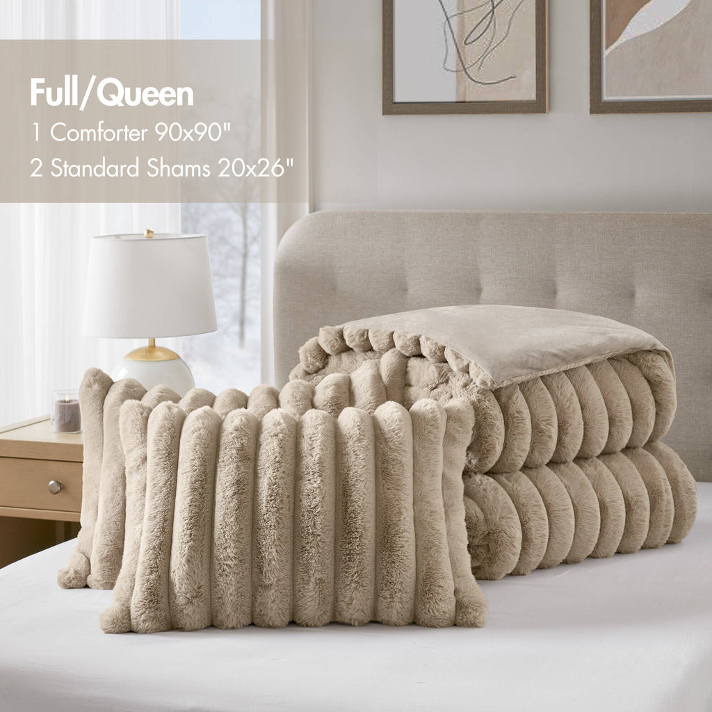 Bed Comforter, Jasmine Ultrasoft Faux Fur Ribbed Set, Lightweight Design for Year-Round Bedroom Comfort and Restful Sleep image 13