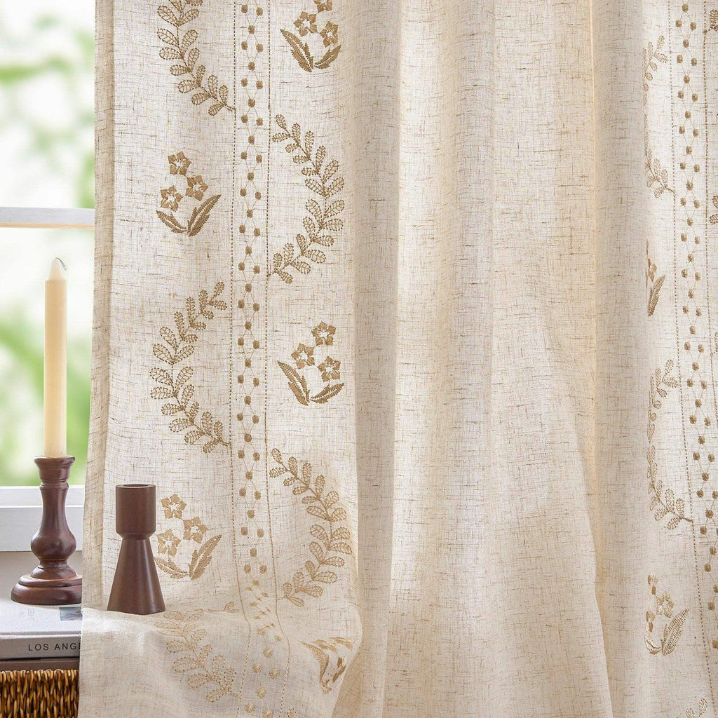 Window Curtain, Vintage Lined Embroidered Botanical Border for Windows, Room Styling and Everyday Privacy, 3 Sizes and 3 Colors image 13