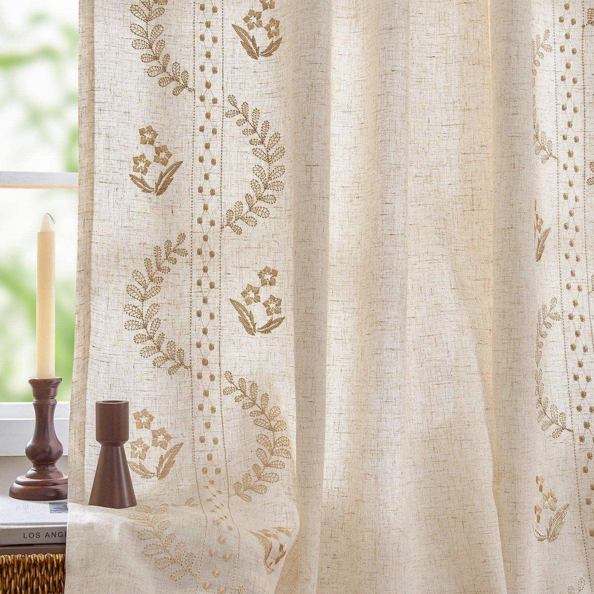 Window Curtain, Vintage Lined Embroidered Botanical Border for Windows, Room Styling and Everyday Privacy, 3 Sizes and 3 Colors image 13