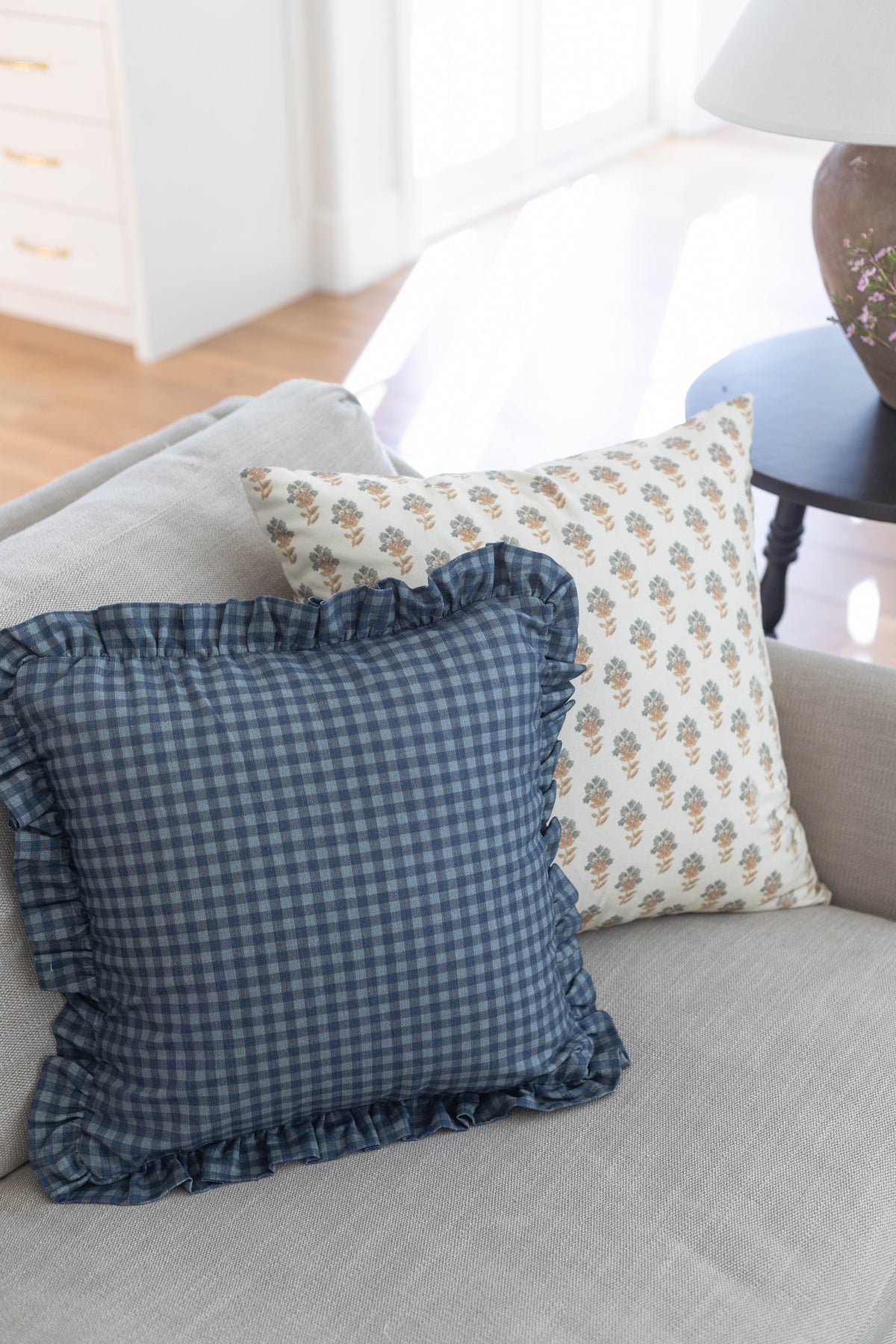 Decorative Pillow Cover, Navy Gingham Ruffle 18" 22" 26" 12x20" 12x40", Machine-Washable Care for Sofas, Beds and Living Room Accents image 13