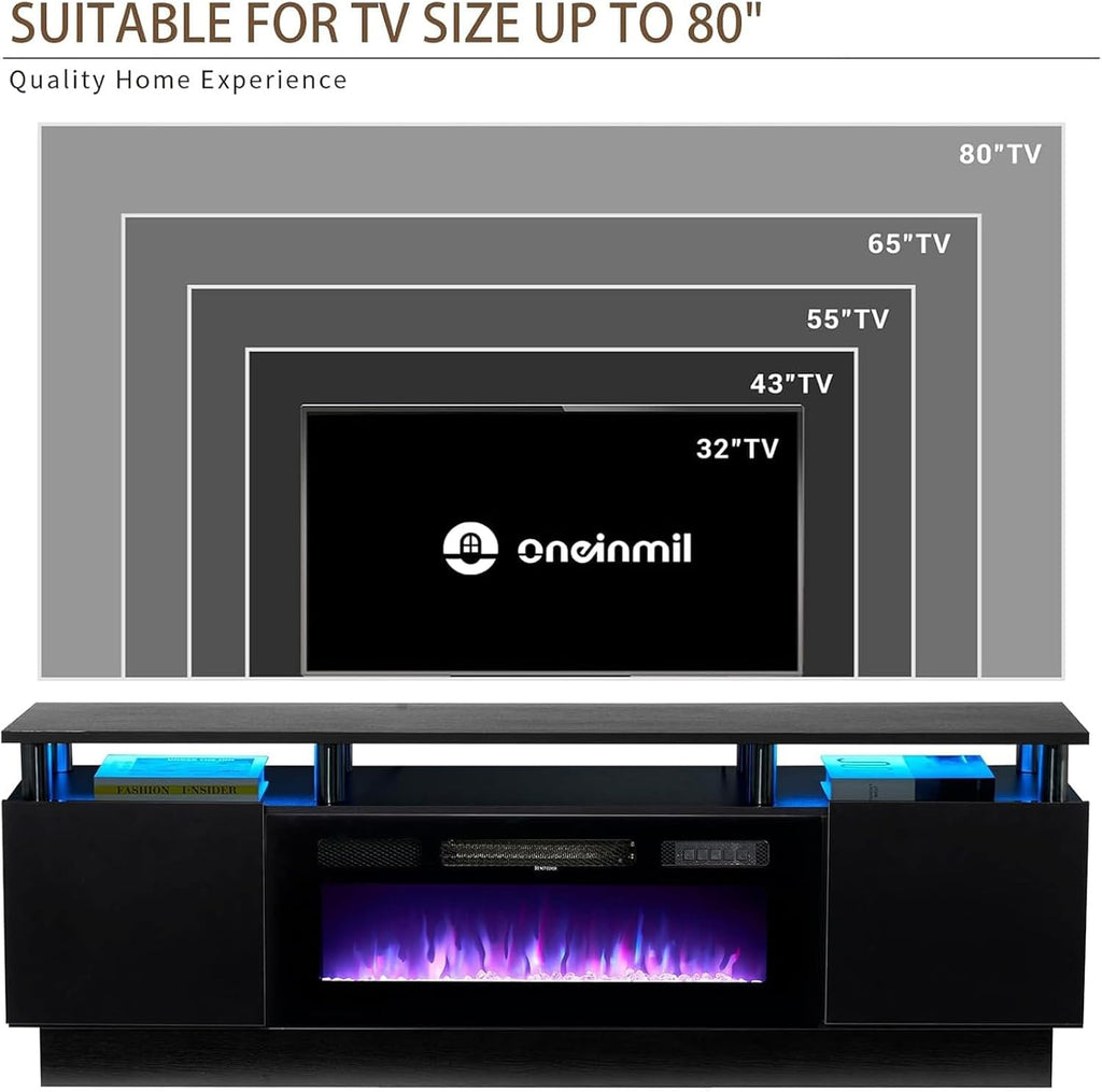 TV Stand, Electric Fireplace with Mirrored Doors, Stainless Steel Construction for Television Displays, Consoles and Organized Living Spaces image 13