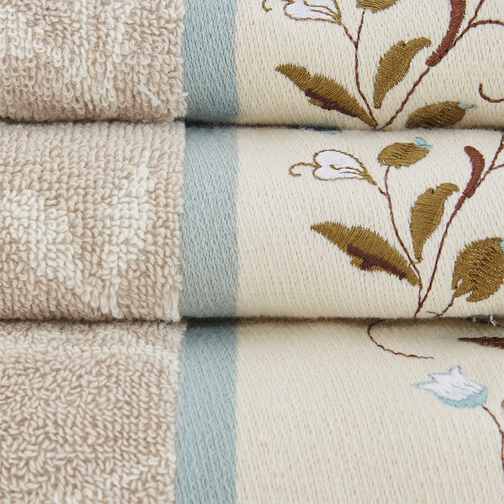 Bath Linen, Serene Embroidered Cotton Jacquard 6 Piece, Machine-Washable Care for Home Bathrooms and Everyday Care, 5 Color Options image 13