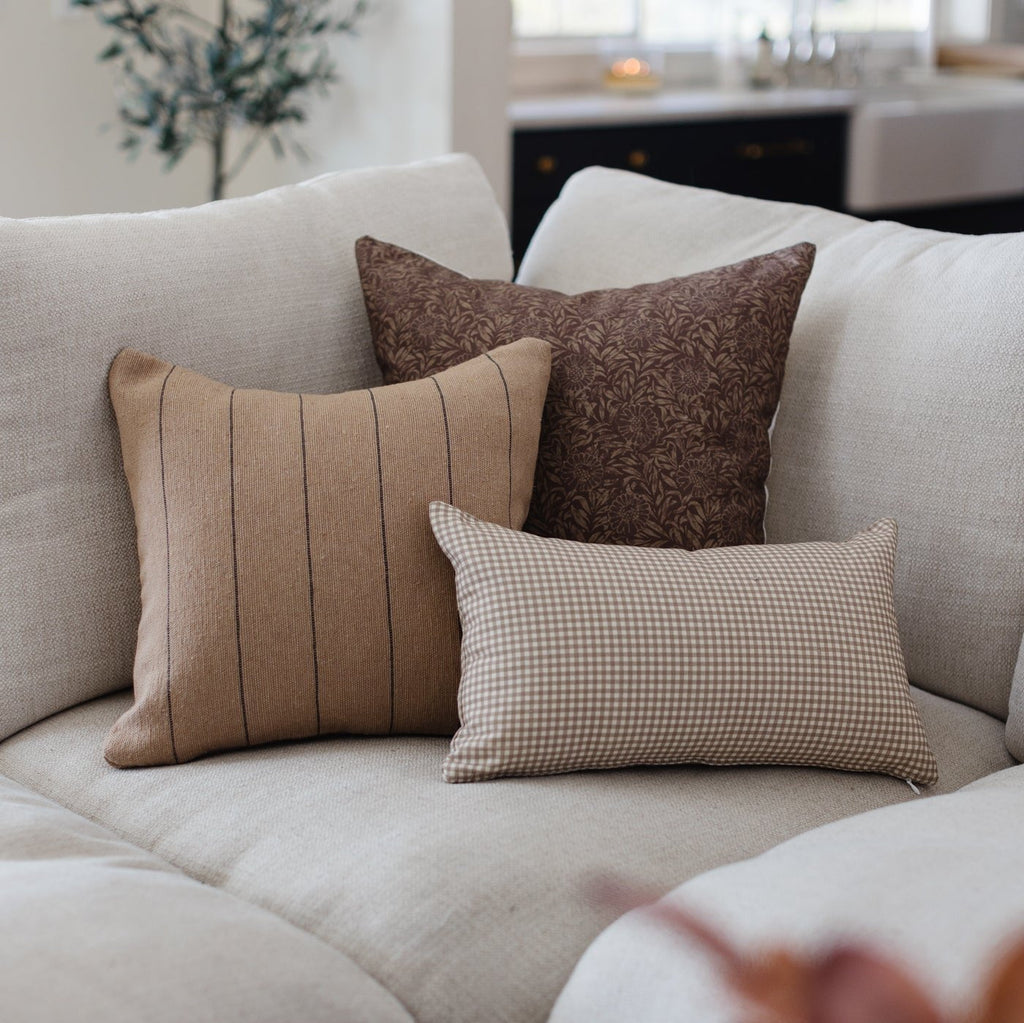 Decorative Pillow Cover Set, Mini Tan Gingham Lumbar 12x20" 12x40", Lightweight Design for Bedroom Styling and Living Room Decor image 13