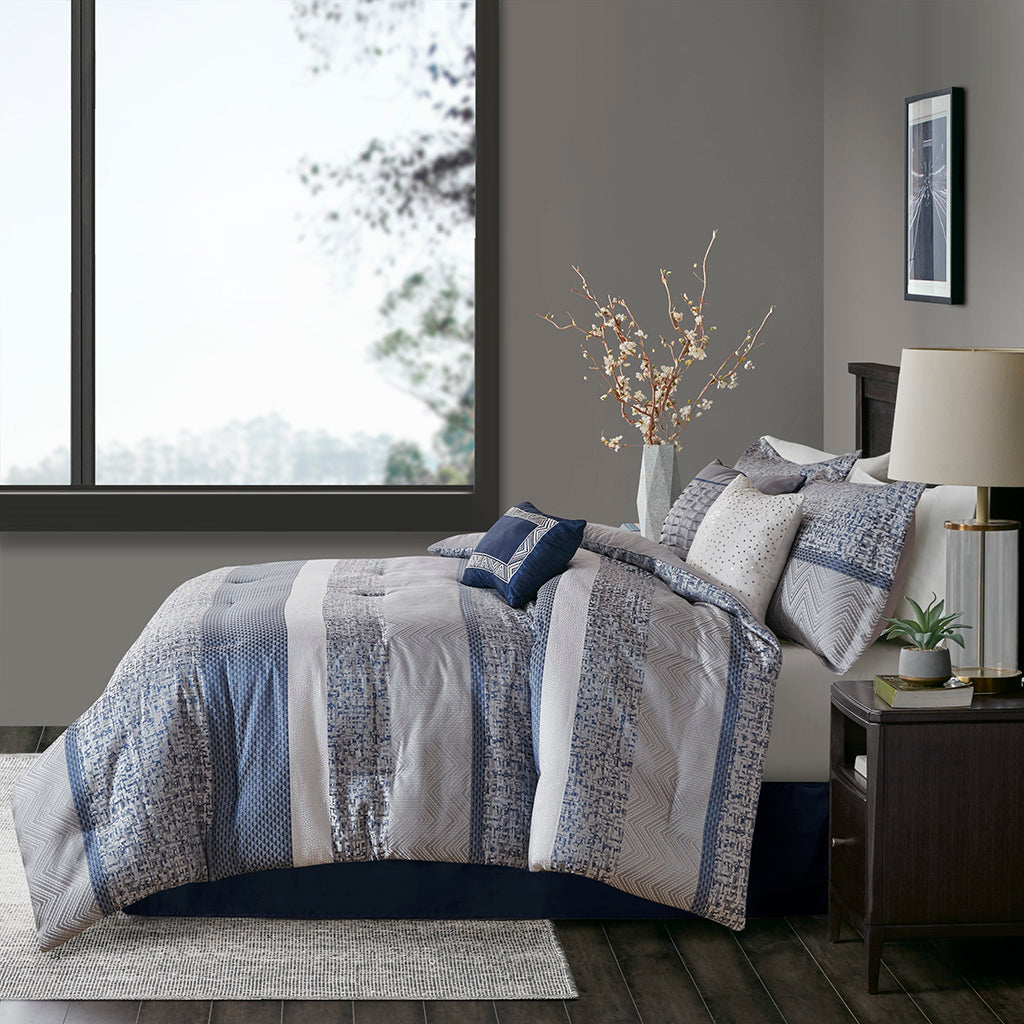 Bed Comforter, Rhapsody 7 Piece Jacquard Set, Machine-Washable Care for Year-Round Bedroom Comfort and Restful Sleep, 3 Sizes and 3 Colors image 13