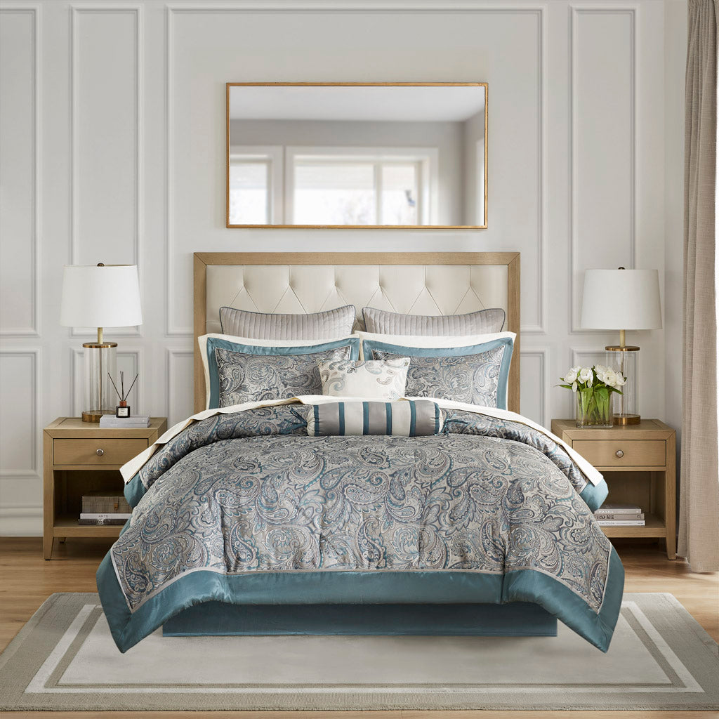 Bed Comforter, Aubrey 12 Piece Set with Cotton in a Bag for Year-Round Bedroom Comfort and Restful Sleep, 4 Sizes and 5 Colors image 13