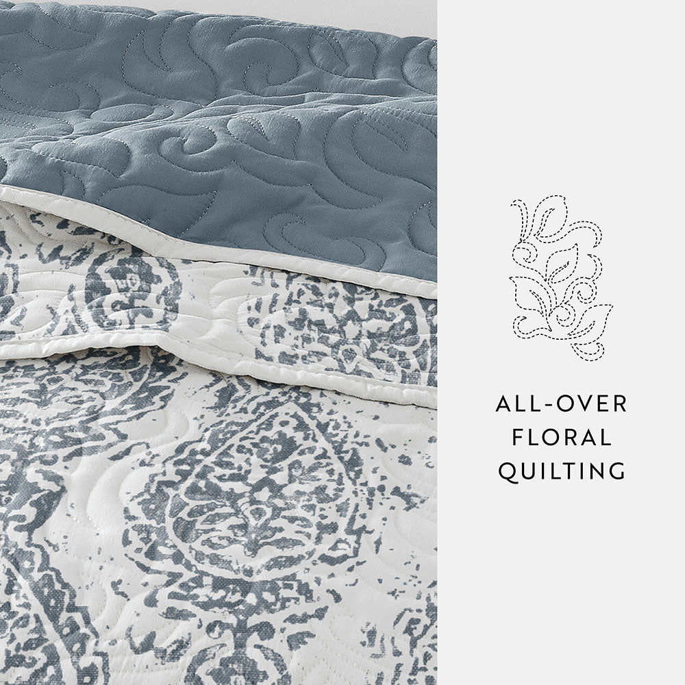 Quilted Coverlet Set, Distressed Damask Reversible for Guest Bedrooms, Layered Beds and Everyday Bedding, 3 Sizes and 2 Colors image 13