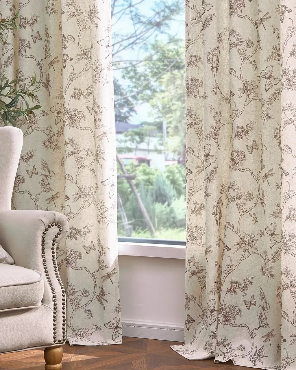 Window Curtain, Modern Toile Floral & Insect Linen Curtains (2, Lightweight Design for Windows, Room Styling and Everyday Privacy image 13