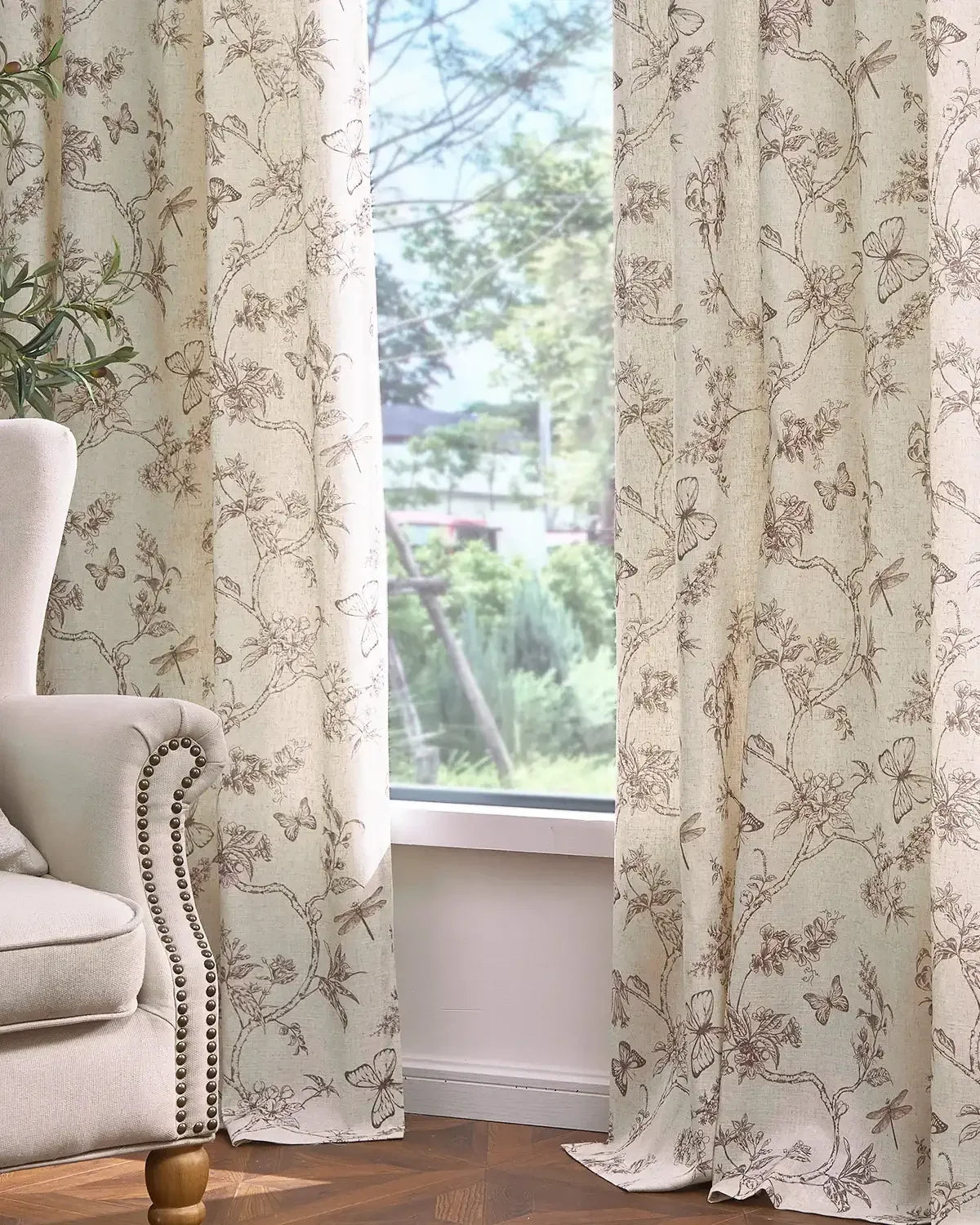 Window Curtain, Modern Toile Floral & Insect Linen Curtains (2, Lightweight Design for Windows, Room Styling and Everyday Privacy image 13