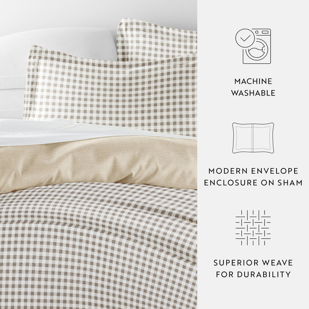 Duvet Cover Set, Gingham Check Pattern 3 Piece Reversible for Guest Rooms and Everyday Bedroom Styling image 13