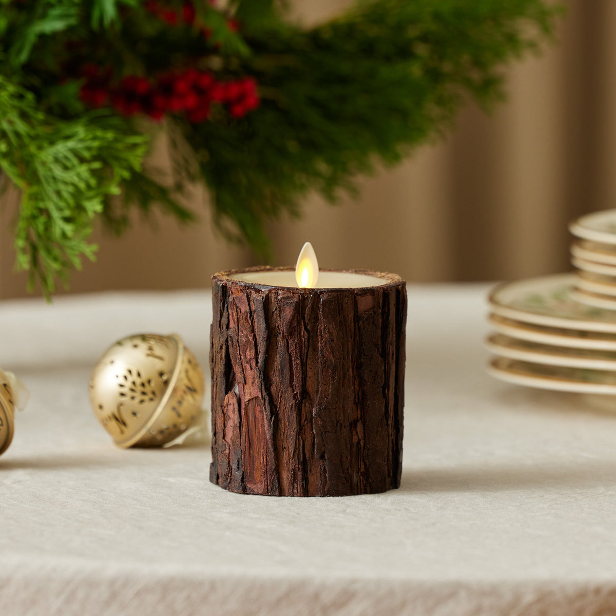 Flameless Candle, Real Bark Wood Pillar for Mantels, Entryways and Holiday Displays, 2 Size Options image 13