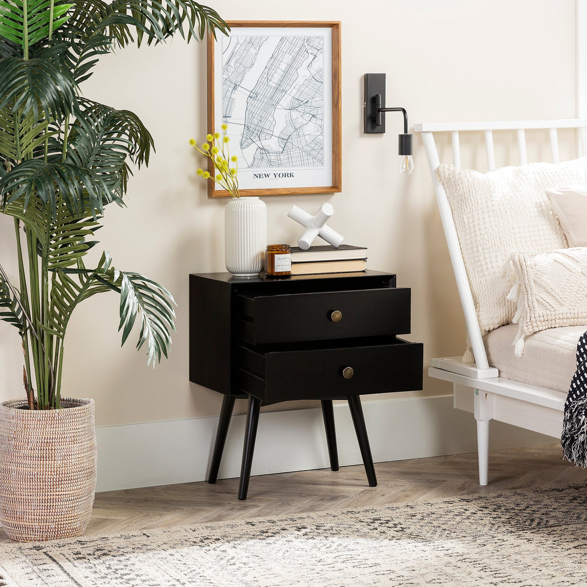 Nightstand, Mid Century Solid Wood Collection 1 or 2 for Bedrooms, Bedside Essentials and Everyday Storage, 2 Color Options image 14