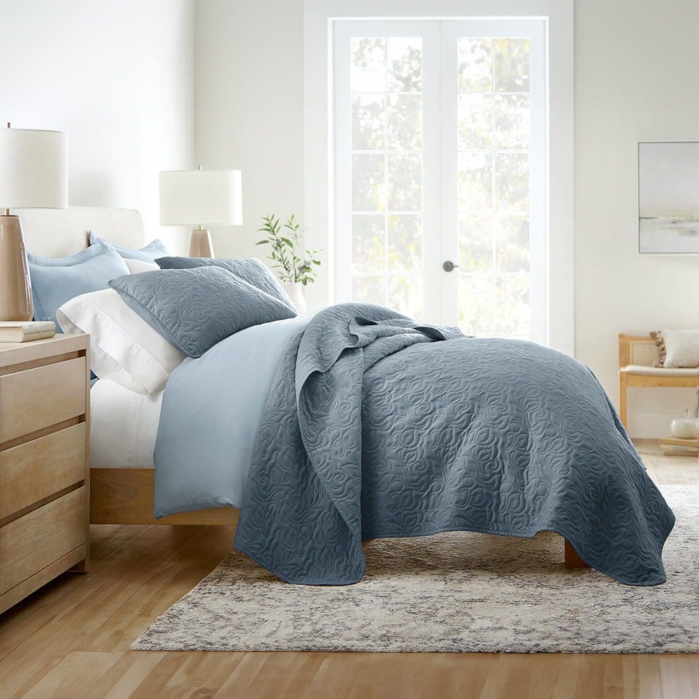 Bed Quilt, 3 Piece Floral Stitch Quilted Coverlet Set for Bedroom Layering and Everyday Bedding, 3 Sizes and 6 Colors image 14
