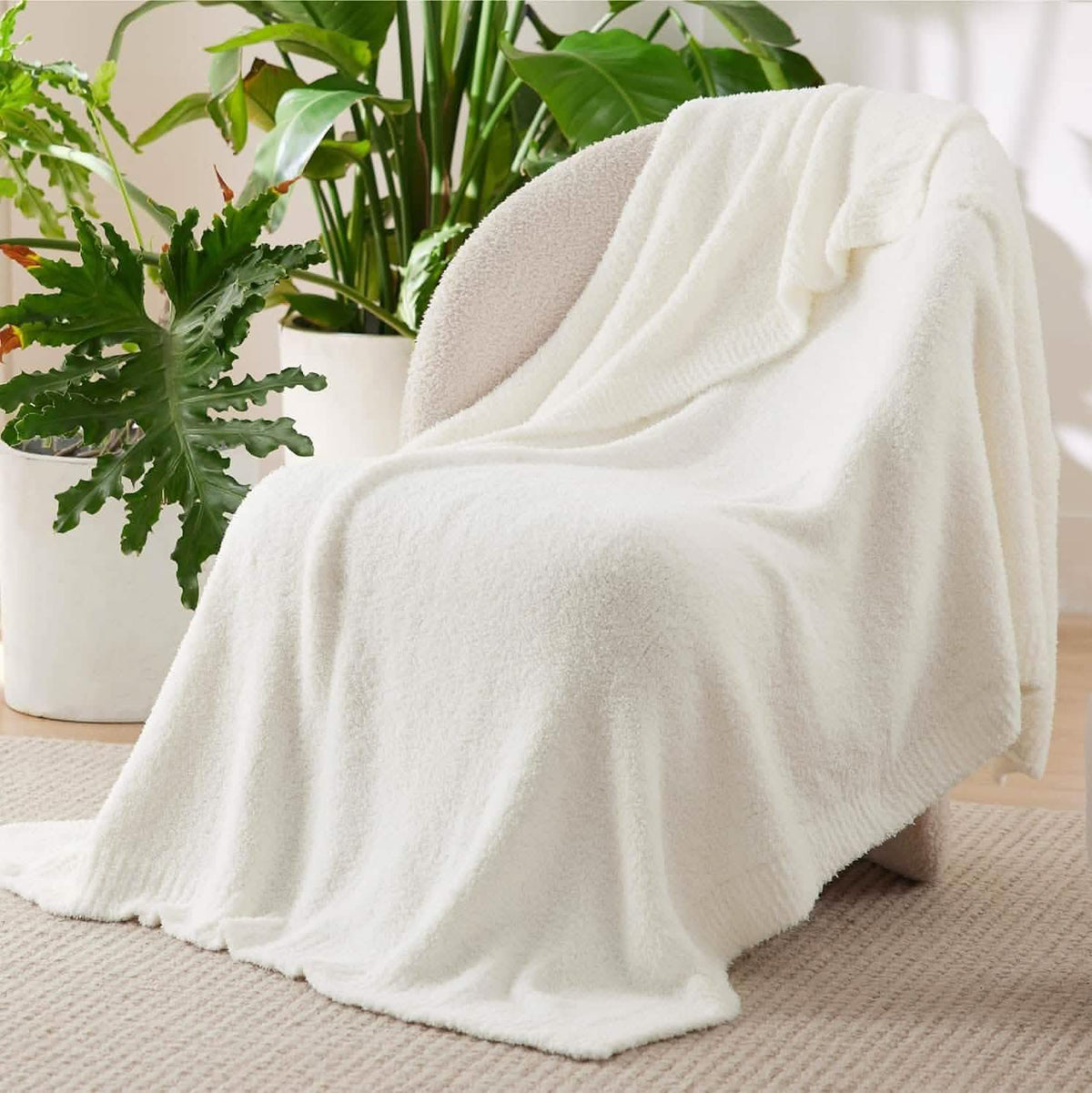 Cozy Throw Blanket, Feather Yarn, Lightweight Design, Machine-Washable Care for Sofas, Beds and Relaxing at Home, 2 Sizes and 12 Colors image 14