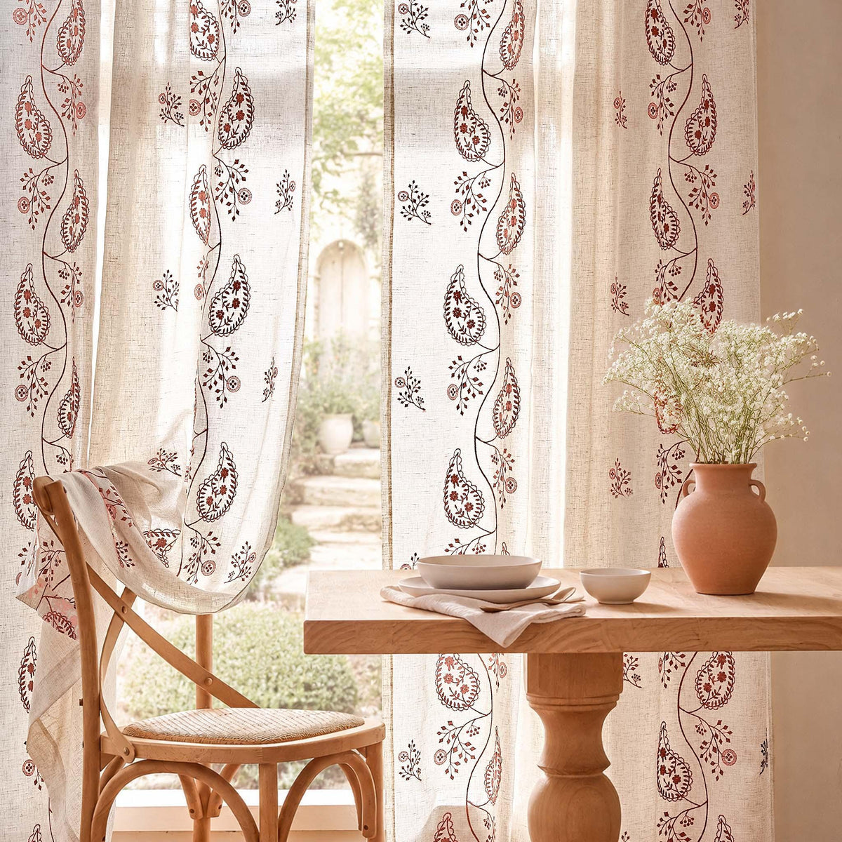 Window Curtain, Embroidered Floral Paisley Vine Linen Blend for Windows, Room Styling and Everyday Privacy, 3 Sizes and 4 Colors image 14