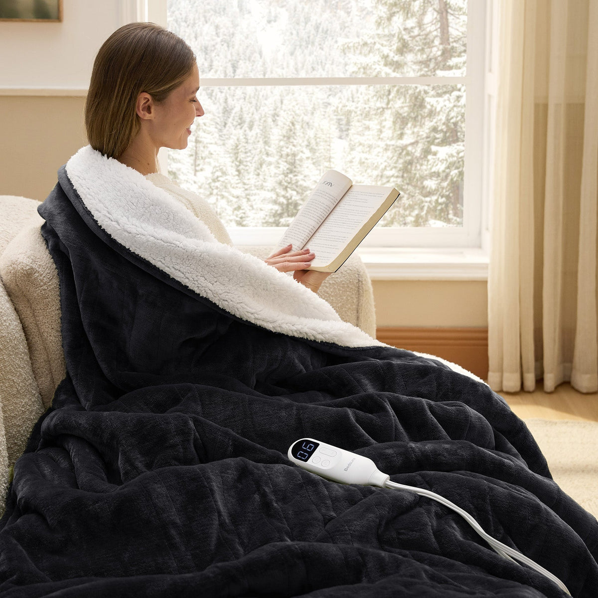 Cozy Throw Blanket, Solid Flannel Heated for Sofas, Beds and Relaxing at Home, 5 Sizes and 11 Colors image 14