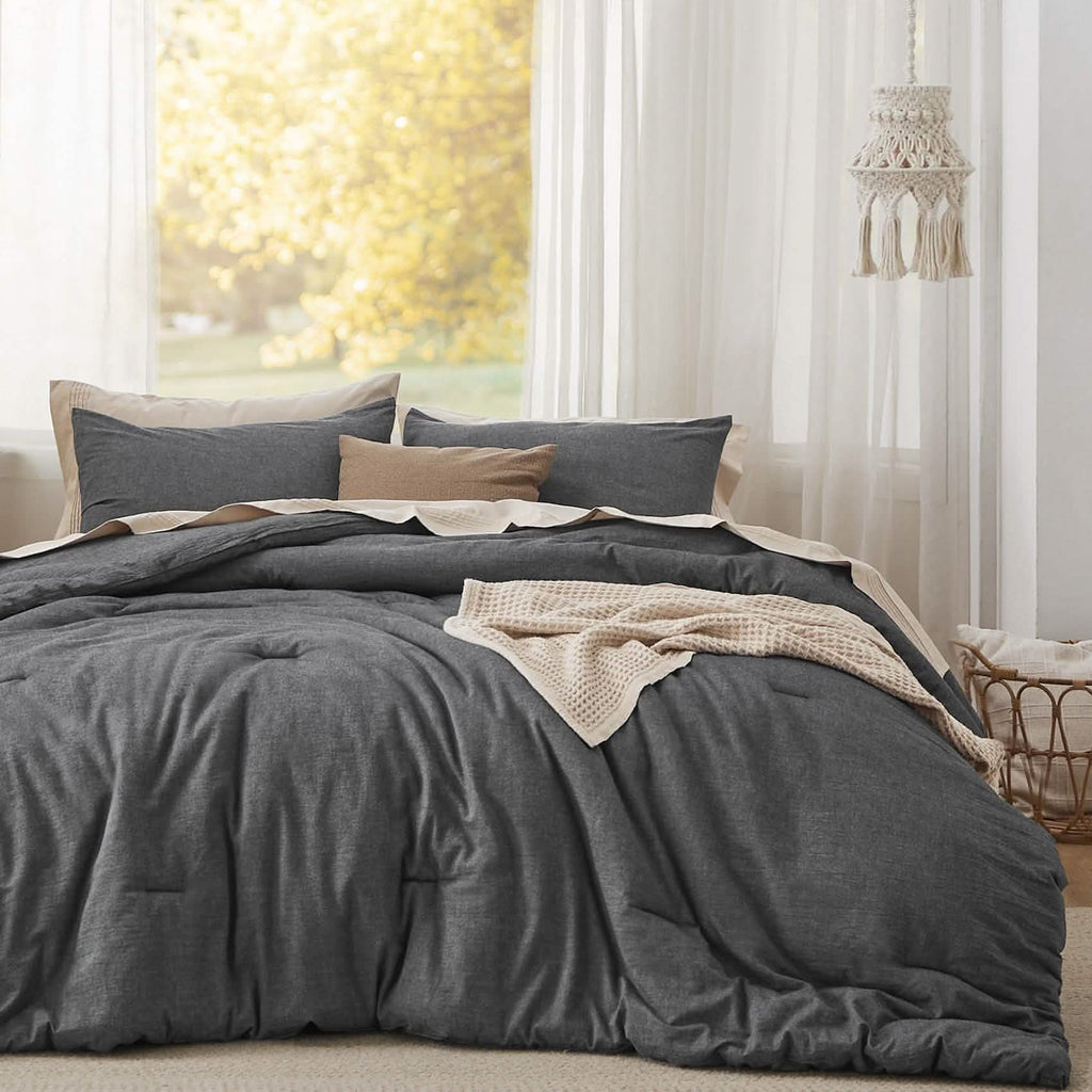 Bed Comforter, Prewashed Cotton Set for Year-Round Bedroom Comfort and Restful Sleep, 5 Sizes and 12 Colors image 14