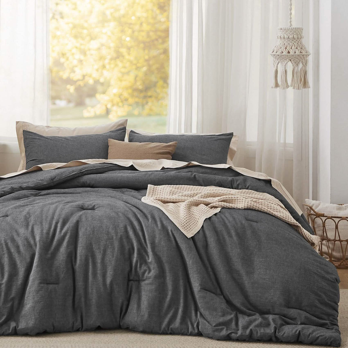Bed Comforter, Prewashed Cotton Set for Year-Round Bedroom Comfort and Restful Sleep, 5 Sizes and 12 Colors image 14