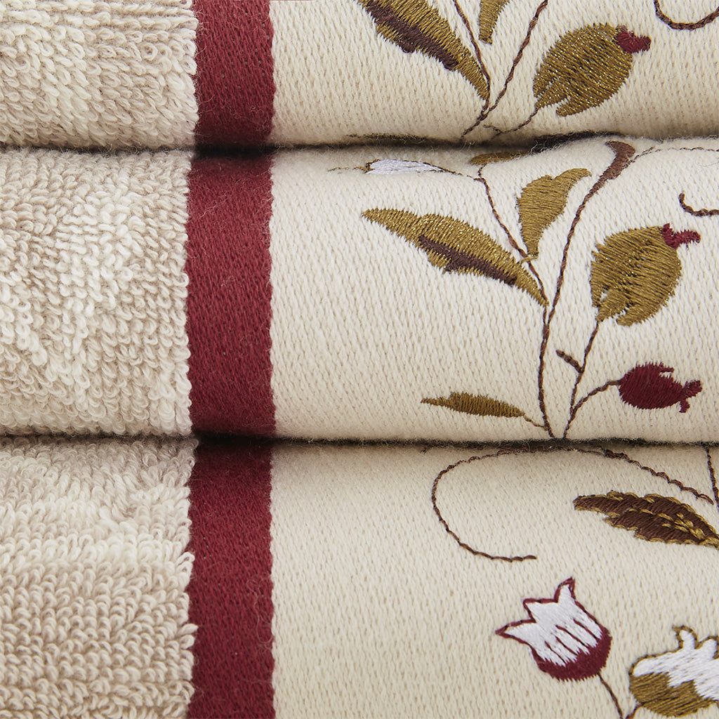 Bath Linen, Serene Embroidered Cotton Jacquard 6 Piece, Machine-Washable Care for Home Bathrooms and Everyday Care, 5 Color Options image 14