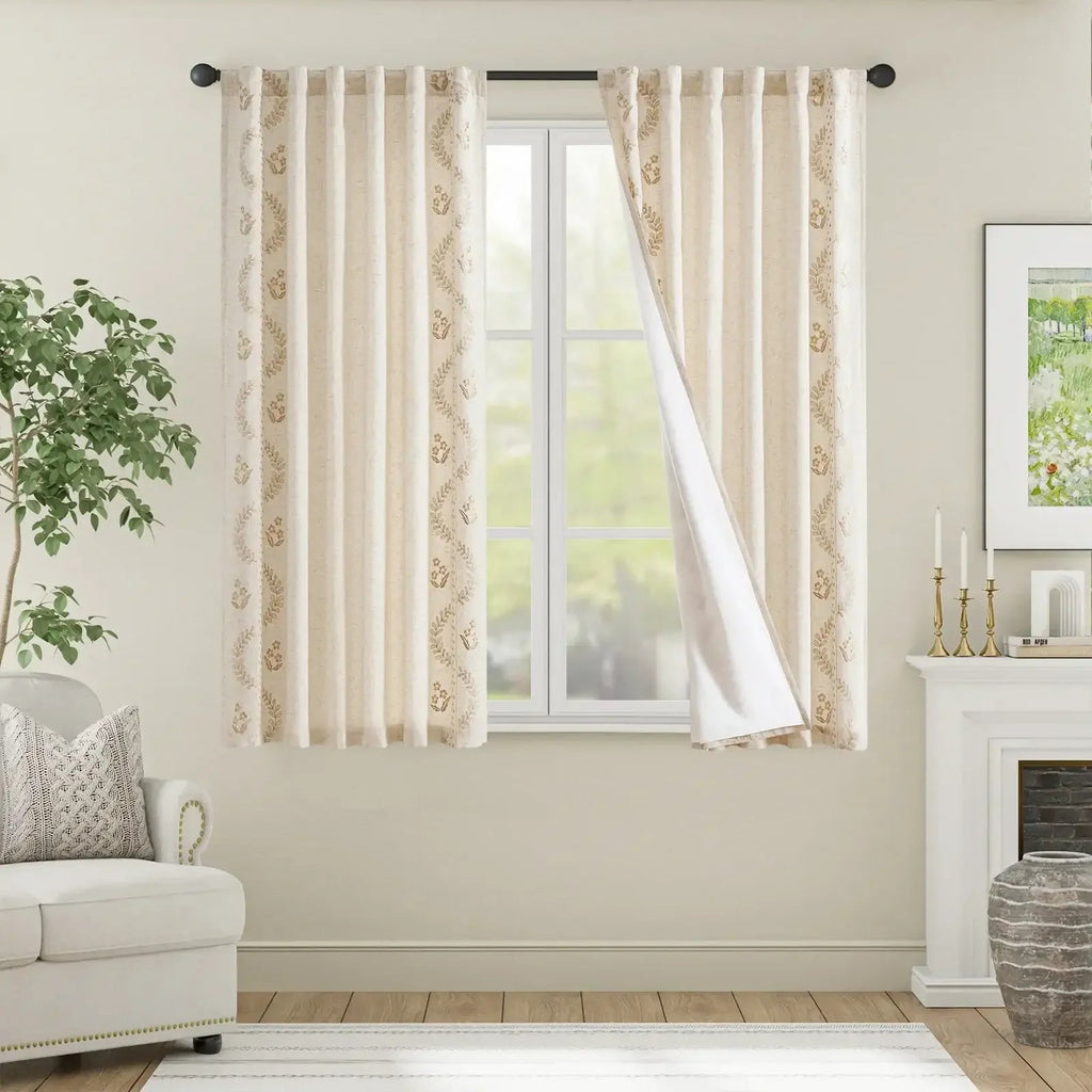 Window Curtain, Vintage Lined Embroidered Botanical Border for Windows, Room Styling and Everyday Privacy, 3 Sizes and 3 Colors image 14